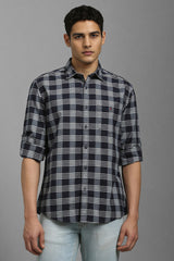 Men's Black Casual Checked Slim Fit Full Sleeves Shirt