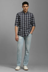 Men's Black Casual Checked Slim Fit Full Sleeves Shirt