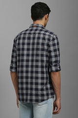 Men's Black Casual Checked Slim Fit Full Sleeves Shirt