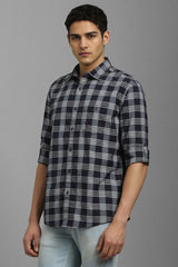 Men's Black Casual Checked Slim Fit Full Sleeves Shirt