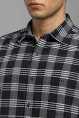 Men's Black Casual Checked Slim Fit Full Sleeves Shirt