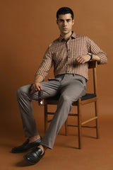 Men's Brown Work Slim Fit Checked Full Sleeves Shirt