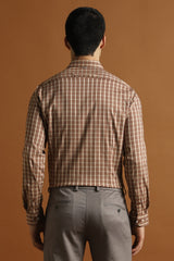 Men's Brown Work Slim Fit Checked Full Sleeves Shirt
