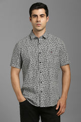 Men's Grey Casual Printed Slim Fit Half Sleeves Shirt