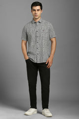 Men's Grey Casual Printed Slim Fit Half Sleeves Shirt