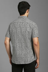 Men's Grey Casual Printed Slim Fit Half Sleeves Shirt