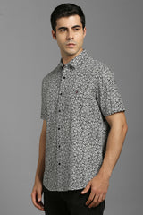 Men's Grey Casual Printed Slim Fit Half Sleeves Shirt