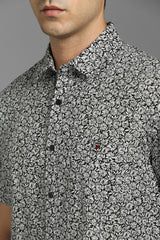 Men's Grey Casual Printed Slim Fit Half Sleeves Shirt