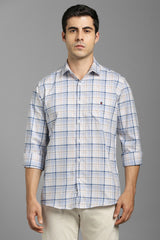 Men's Blue Casual Checked Slim Fit Full Sleeves Shirt