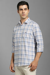 Men's Blue Casual Checked Slim Fit Full Sleeves Shirt