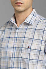 Men's Blue Casual Checked Slim Fit Full Sleeves Shirt