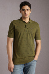 Men's Green Casual Printed Slim Fit Half Sleeves Polo Tshirt