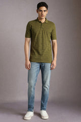 Men's Green Casual Printed Slim Fit Half Sleeves Polo Tshirt