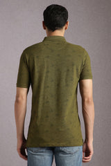 Men's Green Casual Printed Slim Fit Half Sleeves Polo Tshirt