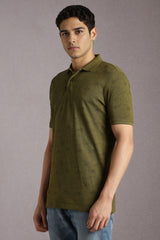 Men's Green Casual Printed Slim Fit Half Sleeves Polo Tshirt