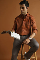 Men's Brown Work Slim Fit Striped Full Sleeves Shirt