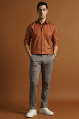 Men's Brown Work Slim Fit Striped Full Sleeves Shirt