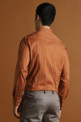 Men's Brown Work Slim Fit Striped Full Sleeves Shirt