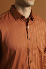 Men's Brown Work Slim Fit Striped Full Sleeves Shirt