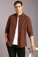 Men's Brown Casual Solid Slim Fit Full Sleeves Shirt