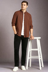 Men's Brown Casual Solid Slim Fit Full Sleeves Shirt
