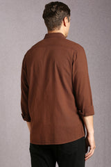 Men's Brown Casual Solid Slim Fit Full Sleeves Shirt