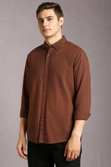 Men's Brown Casual Solid Slim Fit Full Sleeves Shirt