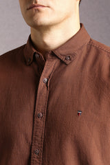 Men's Brown Casual Solid Slim Fit Full Sleeves Shirt