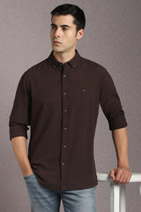 Men's Brown Casual Solid Slim Fit Full Sleeves Shirt