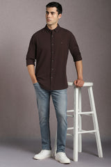 Men's Brown Casual Solid Slim Fit Full Sleeves Shirt