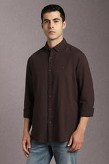 Men's Brown Casual Solid Slim Fit Full Sleeves Shirt