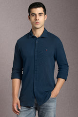Men's Blue Casual Solid Slim Fit Full Sleeves Shirt