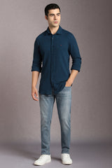 Men's Blue Casual Solid Slim Fit Full Sleeves Shirt