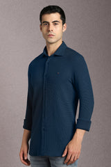 Men's Blue Casual Solid Slim Fit Full Sleeves Shirt