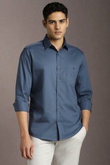 Men's Blue Casual Solid Slim Fit Full Sleeves Shirt
