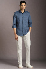Men's Blue Casual Solid Slim Fit Full Sleeves Shirt
