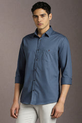 Men's Blue Casual Solid Slim Fit Full Sleeves Shirt