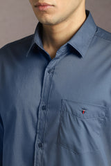 Men's Blue Casual Solid Slim Fit Full Sleeves Shirt