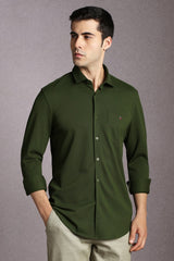 Men's Olive Casual Solid Slim Fit Full Sleeves Shirt