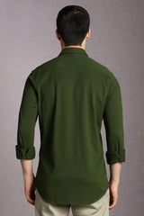 Men's Olive Casual Solid Slim Fit Full Sleeves Shirt