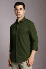 Men's Olive Casual Solid Slim Fit Full Sleeves Shirt