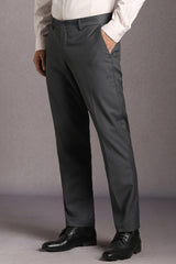 Men's Grey Formal Solid Slim Fit Trouser