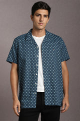 Men's Blue Casual Printed Slim Fit Half Sleeves Shirt