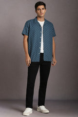 Men's Blue Casual Printed Slim Fit Half Sleeves Shirt