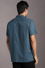 Men's Blue Casual Printed Slim Fit Half Sleeves Shirt