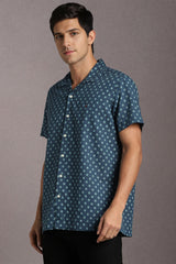 Men's Blue Casual Printed Slim Fit Half Sleeves Shirt