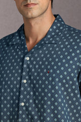 Men's Blue Casual Printed Slim Fit Half Sleeves Shirt