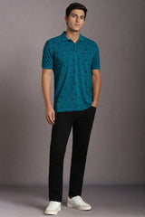 Men's Green Casual Printed Slim Fit Half Sleeves Polo Tshirt