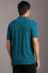 Men's Green Casual Printed Slim Fit Half Sleeves Polo Tshirt