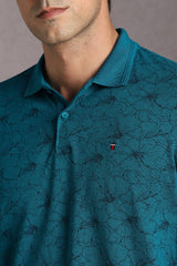 Men's Green Casual Printed Slim Fit Half Sleeves Polo Tshirt